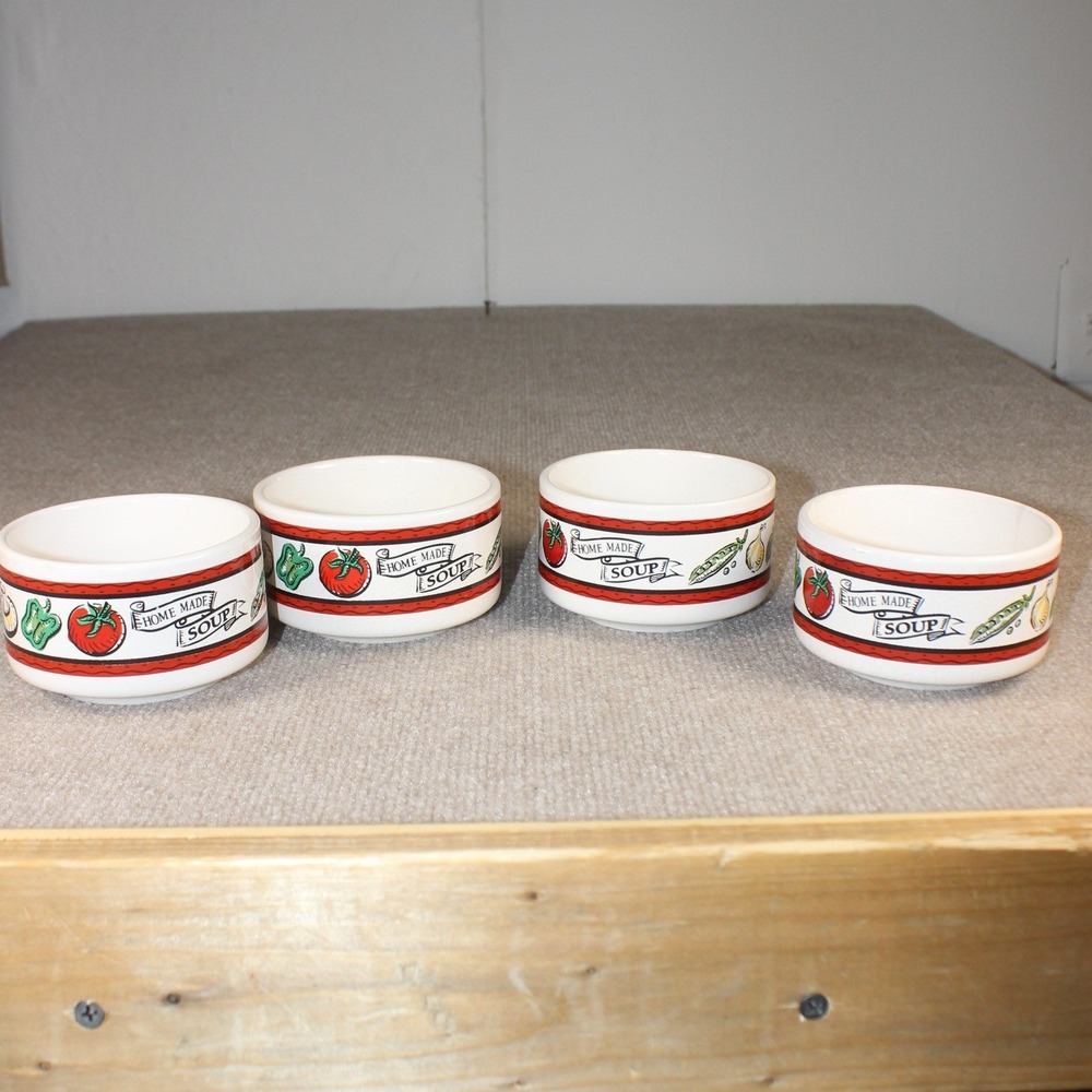 Set of 4 Houston Harvest Home Made Soup Ceramic Mugs Vegetable Garden Design